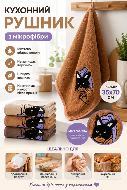 Кухонний рушник з мікрофібри, колекція &laquo;Кішка&raquo; 35&times;70 см 507-30 фото