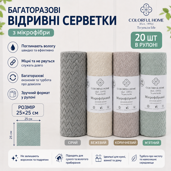 Багаторазові відривні серветки з мікрофібри у рулоні, 20 шт. 546-2 фото